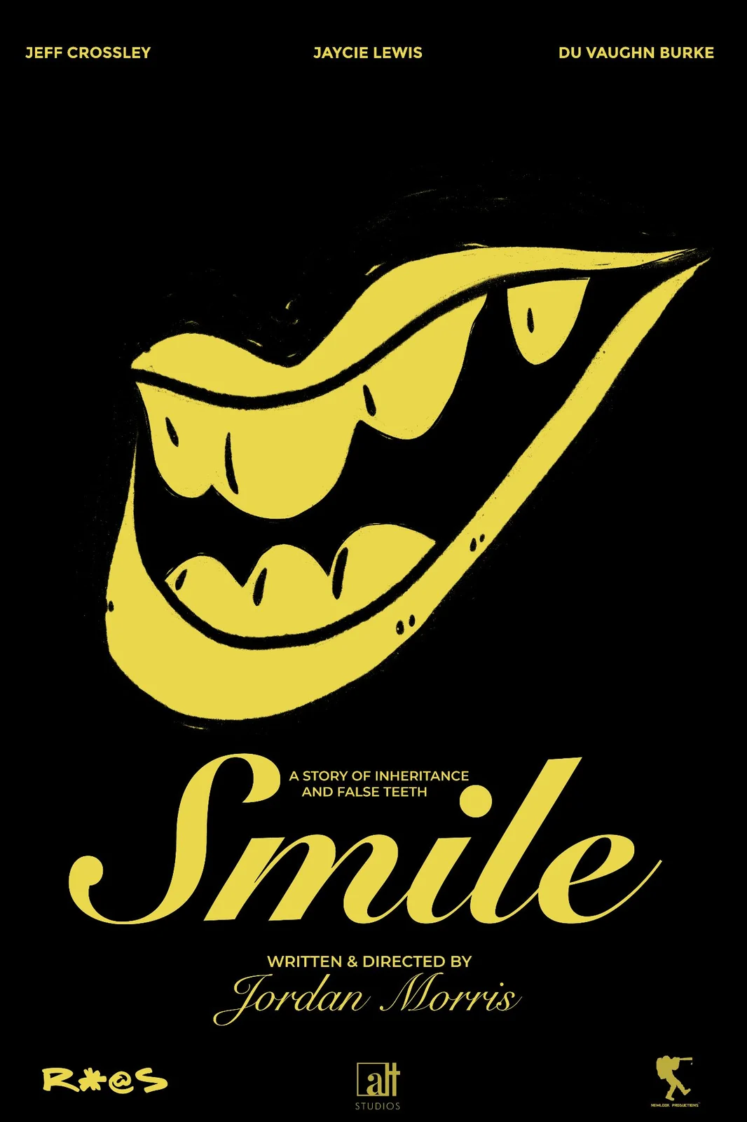 SMILE poster — a gold, crooked, toothy grin on black